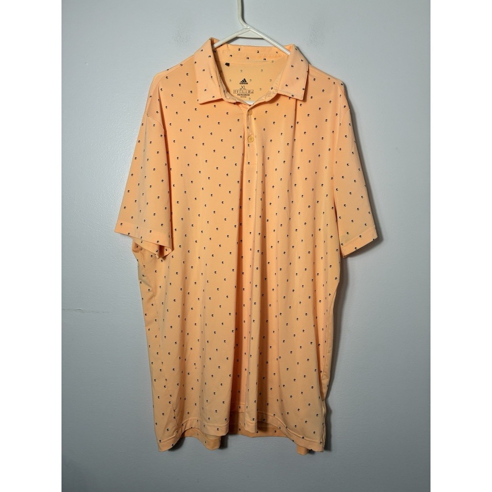 Adidas Pimagreen Golf Polo Sz XL Orange Short Sleeve All Over Print Athletic